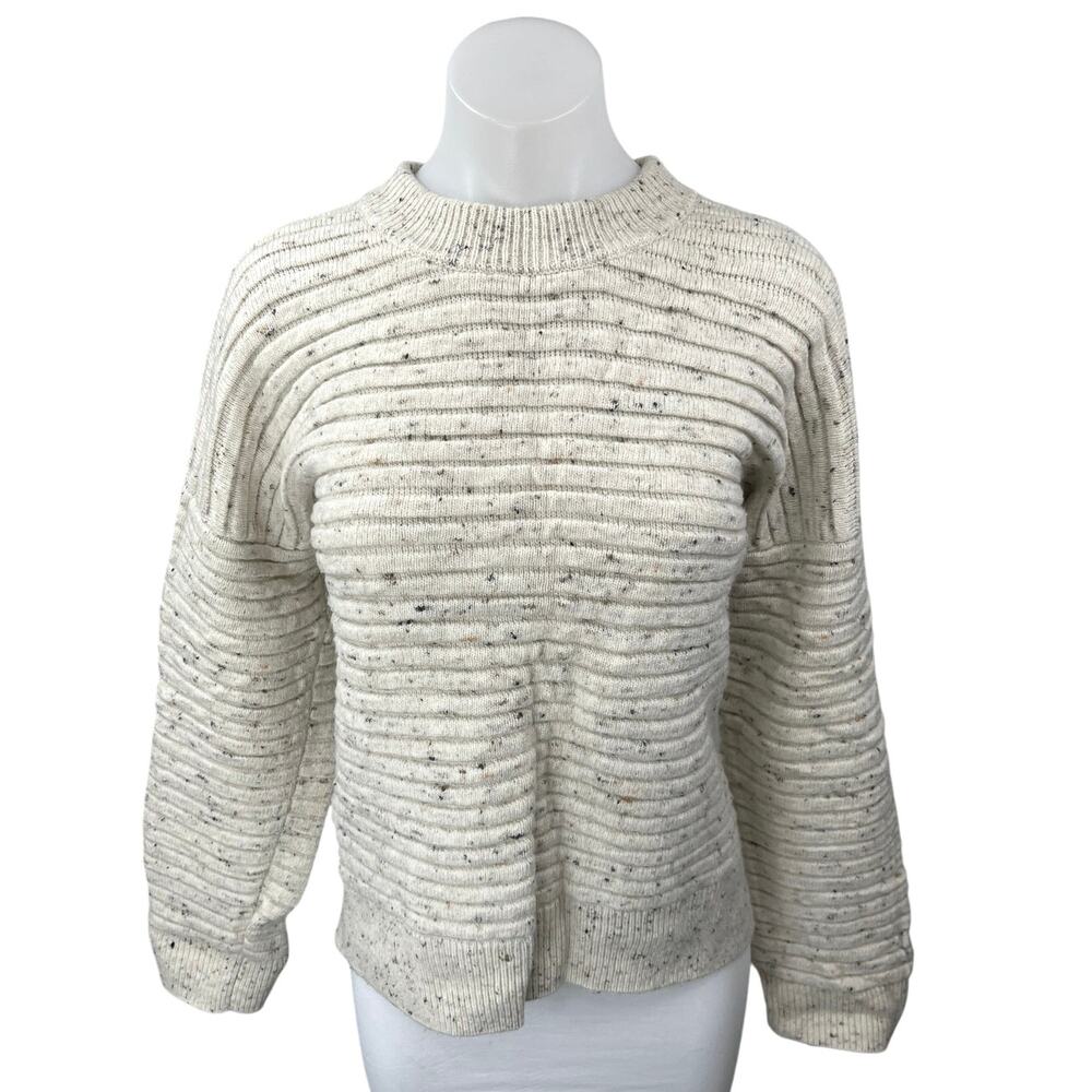 Madewell White Black Crew Neck Wool Oversized Knit Cozy Pullover Sweater Top L